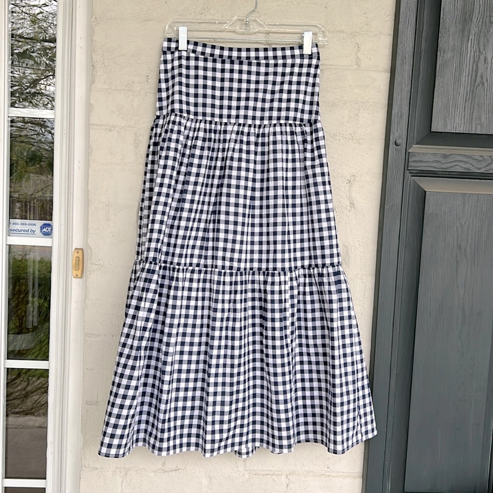 J. Crew Factory Navy and White Gingham Maxi Skirt